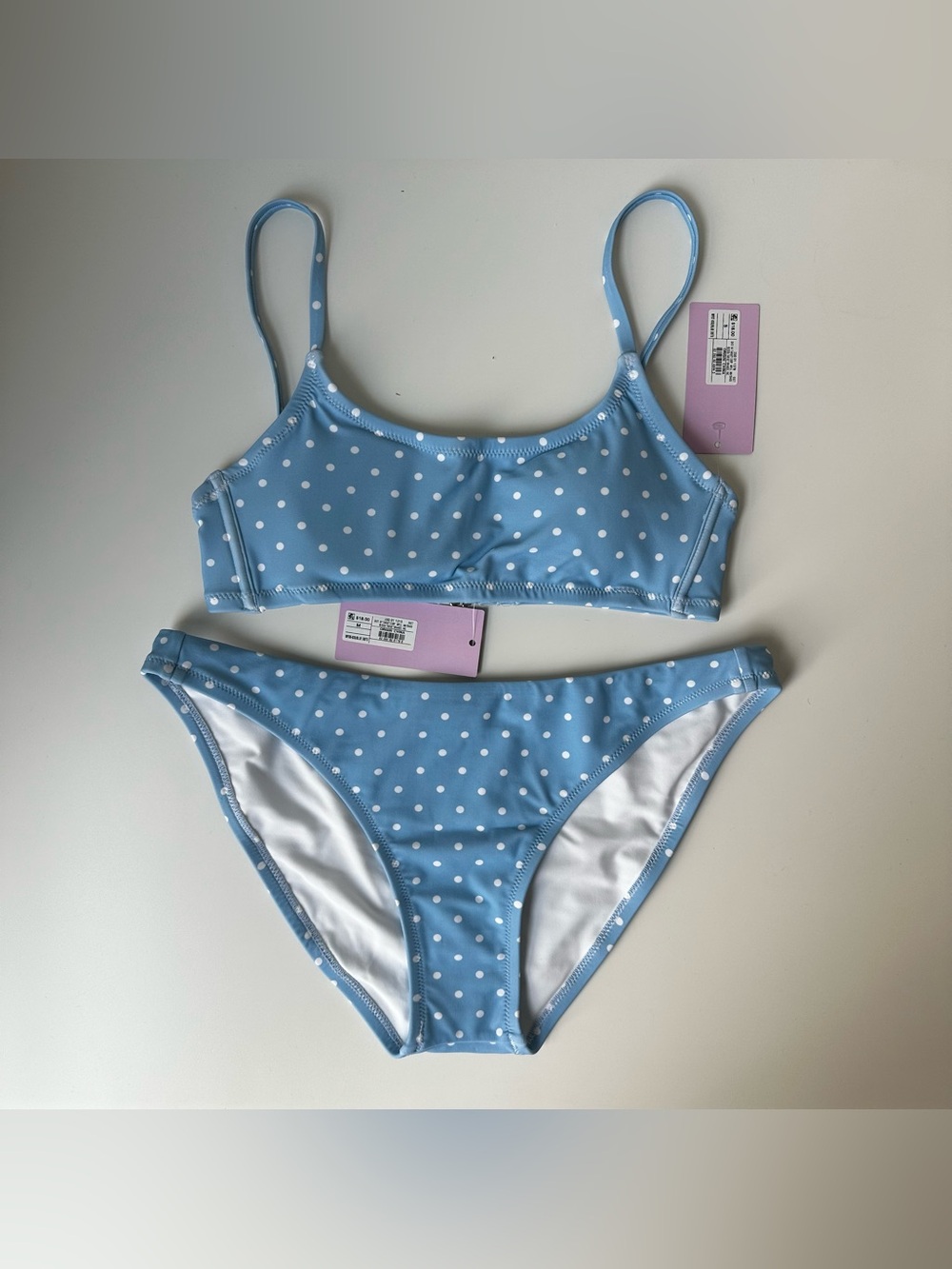 Light Blue Polka Dot Scoop Neck Bikini Set